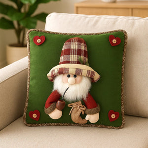 3D Santa with a Big Hat Christmas themed festive Pillow Cover, 42cms x 42cms - Christmas