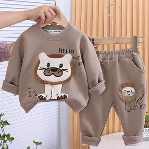 3D Tassled Lion Face 2pcs ,Tracksuit Set for Kids - 2 - 3 Years Kids Clothing