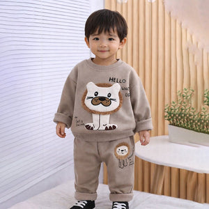 3D Tassled Lion Face 2pcs ,Tracksuit Set for Kids - 2 - 3 Years Kids Clothing