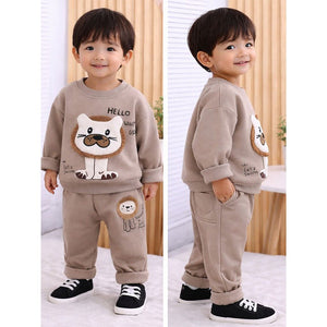 3D Tassled Lion Face 2pcs ,Tracksuit Set for Kids - 2 - 3 Years Kids Clothing