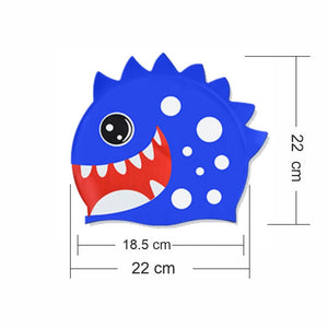 3d White Polka Cobalt Blue , Silicone Kids Swim Cap, 5 years - 15 years - 5 - 15 years Swim