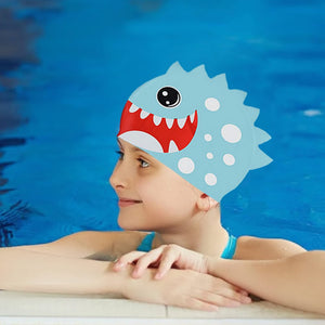 3d White Polka Mint , Silicone Kids Swim Cap, 5 years - 15 years - 5 - 15 years Swim