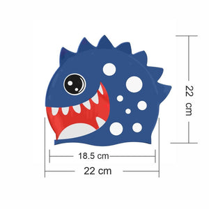 3d White Polka Navy , Silicone Kids Swim Cap, 5 years - 15 years - 5 - 15 years Swim