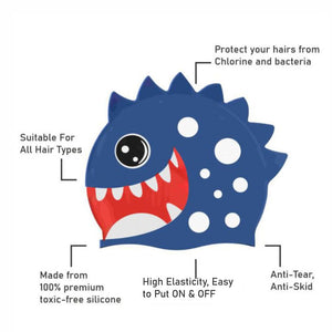 3d White Polka Navy , Silicone Kids Swim Cap, 5 years - 15 years - 5 - 15 years Swim