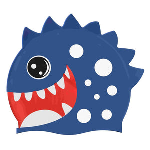 3d White Polka Navy , Silicone Kids Swim Cap, 5 years - 15 years - 5 - 15 years Swim