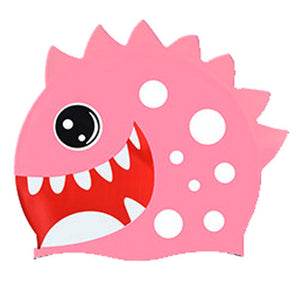 3d White Polka Pink , Silicone Kids Swim Cap, 5 years - 15 years - 5 - 15 years Swim