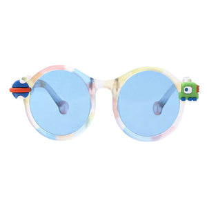 3Fold White Translucent 3d element Frame Anti Ultraviolet Unisex Sunglasses for Toddlers with Pouch Hardcase Storage - 2 - 5 years Swim