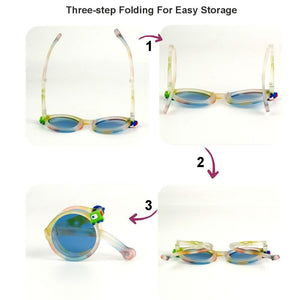 3Fold White Translucent 3d element Frame Anti Ultraviolet Unisex Sunglasses for Toddlers with Pouch Hardcase Storage - 2 - 5 years Swim