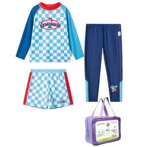 3pcs Blue Checkered Swimsuit for Boys with UPF 50+ with Free Washbag - 4 - 5 Years Swim