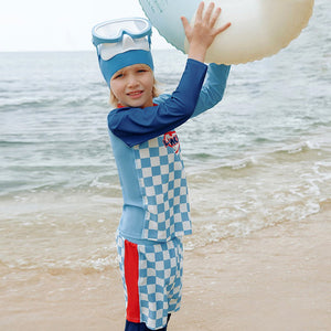 3pcs Blue Checkered Swimsuit for Boys with UPF 50+ with Free Washbag - 4 - 5 Years Swim