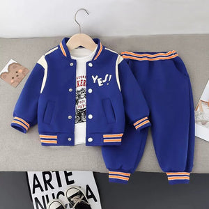 3pcs Blue & Orange Varsity Jacket with matching Tracks for toddler and Kids - 3 - 4 Years Kids Clothing
