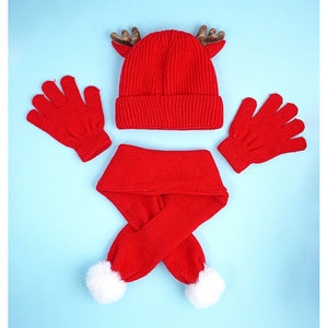 3pcs christmas Themed Winter Cap, Mufflers and Gloves, 4 - 8 Years - 4 - 8 Years Winter Wear