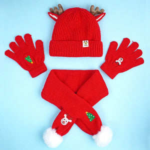 3pcs christmas Themed Winter Cap, Mufflers and Gloves, 4 - 8 Years - 4 - 8 Years Winter Wear