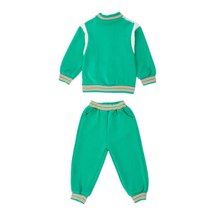 3pcs Green & Orange Varsity Jacket with matching Tracks for toddler and Kids - 3 - 4 Years