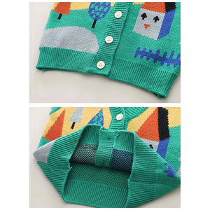 3pcs Green Village Theme Cardigan, Shirt and matching Pants set for Toddlers and Kids, winter and all season wear - 2 - 3 Years Kids Clothing