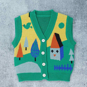 3pcs Green Village Theme Cardigan, Shirt and matching Pants set for Toddlers and Kids, winter and all season wear - 2 - 3 Years Kids Clothing