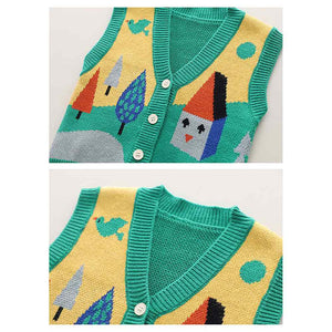 3pcs Green Village Theme Cardigan, Shirt and matching Pants set for Toddlers and Kids, winter and all season wear - 2 - 3 Years Kids Clothing