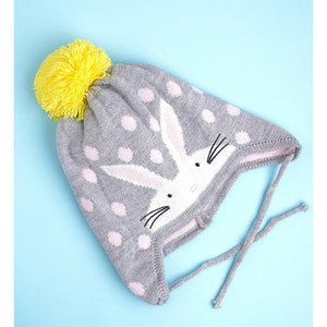 3pcs Grey Bunny Rabbit matching Beanie Winter Cap, Mufflers and Gloves set, 5 - 10 Years - 5 - 10 Years Winter Wear