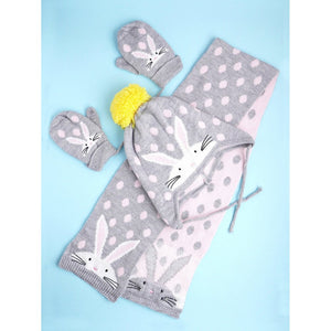 3pcs Grey Bunny Rabbit matching Beanie Winter Cap, Mufflers and Gloves set, 5 - 10 Years - 5 - 10 Years Winter Wear