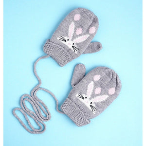 3pcs Grey Bunny Rabbit matching Beanie Winter Cap, Mufflers and Gloves set, 5 - 10 Years - 5 - 10 Years Winter Wear