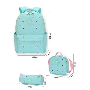 3pcs Mint Mini Heart Matching Backpack, Lunch Bag and Stationery Pouch - Back To School