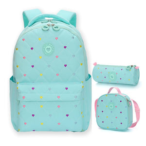 3pcs Mint Mini Heart Matching Backpack, Lunch Bag and Stationery Pouch - Back To School