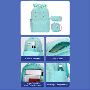 3pcs Mint Mini Heart Matching Backpack, Lunch Bag and Stationery Pouch - Back To School