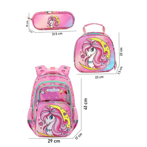 3pcs Moonlit Unicorn Matching Backpack,Lunch Bag and Stationery Pouch - 3899 Back To School