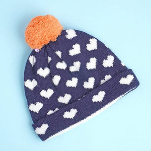 3pcs Navy & Orange Fox matching Beanie Winter Cap, Mufflers and Gloves set, 5 - 10 Years - 5 - 10 Years Winter Wear
