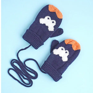 3pcs Navy & Orange Fox matching Beanie Winter Cap, Mufflers and Gloves set, 5 - 10 Years - 5 - 10 Years Winter Wear
