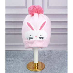 3pcs Pink Bunny Rabbit matching Beanie Winter Cap, Mufflers and Gloves set, 5 - 10 Years - 5 - 10 Years Winter Wear