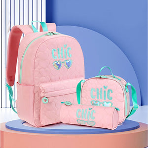 3pcs Pink Cool Glasses Matching Backpack, Lunch Bag and Stationery Pouch, 8yrs to Adults - Back To School