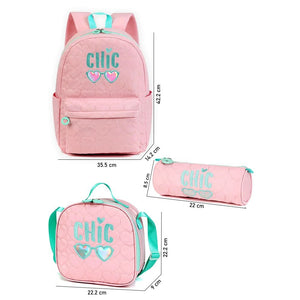 3pcs Pink Cool Glasses Matching Backpack, Lunch Bag and Stationery Pouch, 8yrs to Adults - Back To School