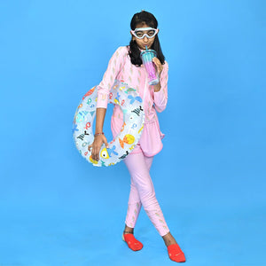 3pcs Pink Flower Power Matching Top,leggings & Jacket style Swimwear set for Pre Teens & Teens with Free Washbag - 9 - 10 Years Swim