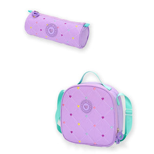 3pcs Purple Mini Heart Matching Backpack, Lunch Bag and Stationery Pouch - Back To School