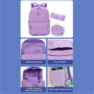 3pcs Purple Mini Heart Matching Backpack, Lunch Bag and Stationery Pouch - Back To School