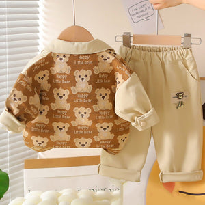 3pcs set, Happy Little Bear Jacket, T-shirt & Pants set for Kids - 2 - 3 Years Kids Clothing