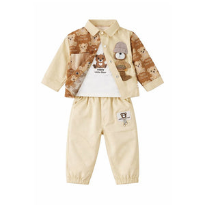 3pcs set, Happy Little Bear Jacket, T-shirt & Pants set for Kids - 2 - 3 Years Kids Clothing