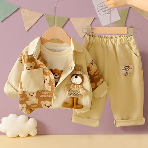 3pcs set, Happy Little Bear Jacket, T-shirt & Pants set for Kids - 2 - 3 Years Kids Clothing