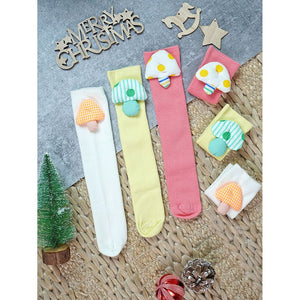 3pcs set of Pink, Cream & Yellow 3d enchanted Mushrooms Socks for Kids (3 Pairs sets) - 