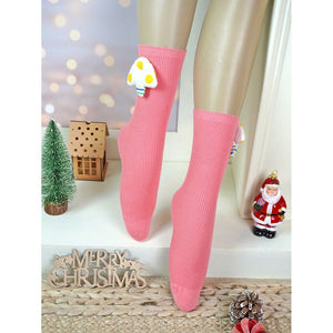 3pcs set of Pink, Cream & Yellow 3d enchanted Mushrooms Socks for Kids (3 Pairs sets) - 