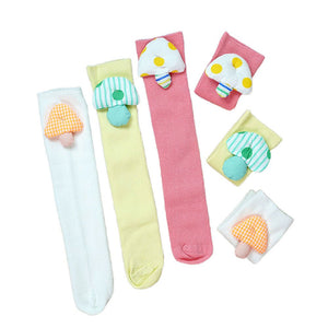 3pcs set of Pink, Cream & Yellow 3d enchanted Mushrooms Socks for Kids (3 Pairs sets) - 