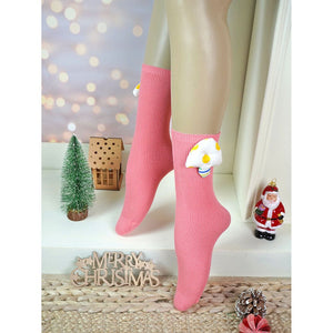 3pcs set of Pink, Cream & Yellow 3d enchanted Mushrooms Socks for Kids (3 Pairs sets) - 