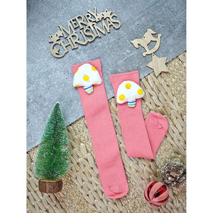 3pcs set of Pink, Cream & Yellow 3d enchanted Mushrooms Socks for Kids (3 Pairs sets) - 