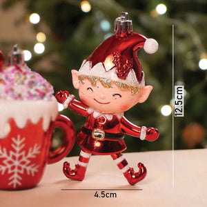 3pcs set of Shiny Red Santa, Elf and Marshmallow Mug christmas Tree Ornaments - Christmas
