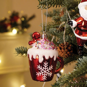 3pcs set of Shiny Red Santa, Elf and Marshmallow Mug christmas Tree Ornaments - Christmas