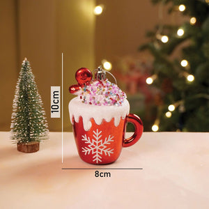 3pcs set of Shiny Red Santa, Elf and Marshmallow Mug christmas Tree Ornaments - Christmas