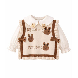 3pcs set,Cream Brown Knitted Vest,Shirt,& Pants partywear for Kids - 2 - 3 Years Winter Wear