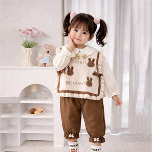 3pcs set,Cream Brown Knitted Vest,Shirt,& Pants partywear for Kids - 2 - 3 Years Winter Wear