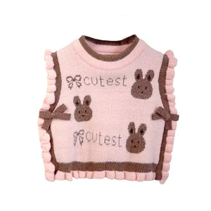 3pcs set,Pink Brown Knitted Vest,Cream Shirt,& Pants partywear for Kids - 2 - 3 Years Winter Wear